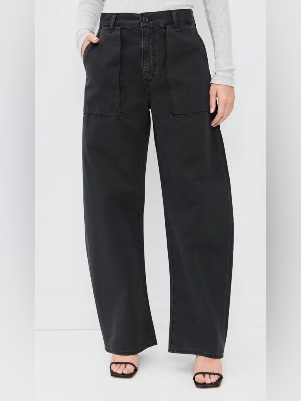 Agolde Casual Washed Black Sefton Wide-Leg Barrel Utility Trouser Pants